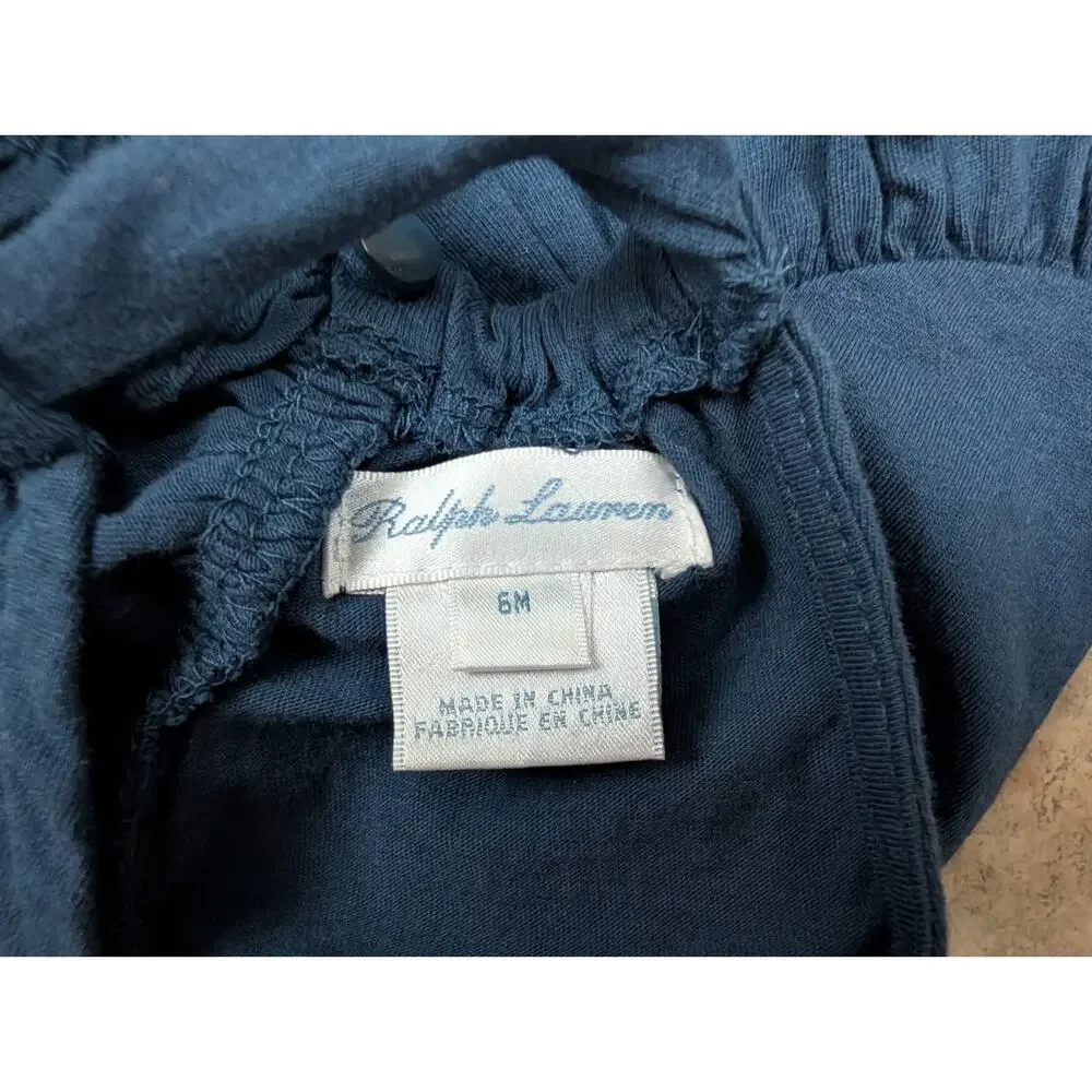 New Ralph Lauren baby girls sz 6M 1pc Summer Romper knit navy blue stretch 0899